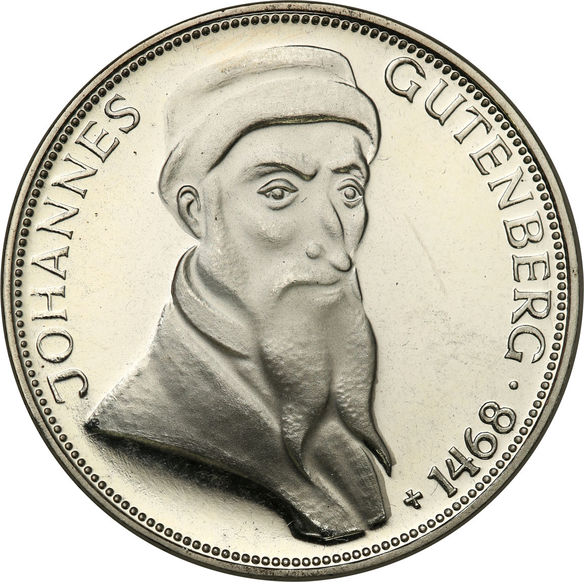 Niemcy, RFN. 5 marek 1968 G, Karlsruhe, Johannes Gutenberg